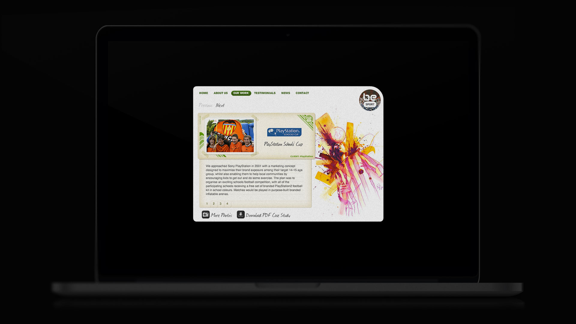 Website homepage for Be Sport.