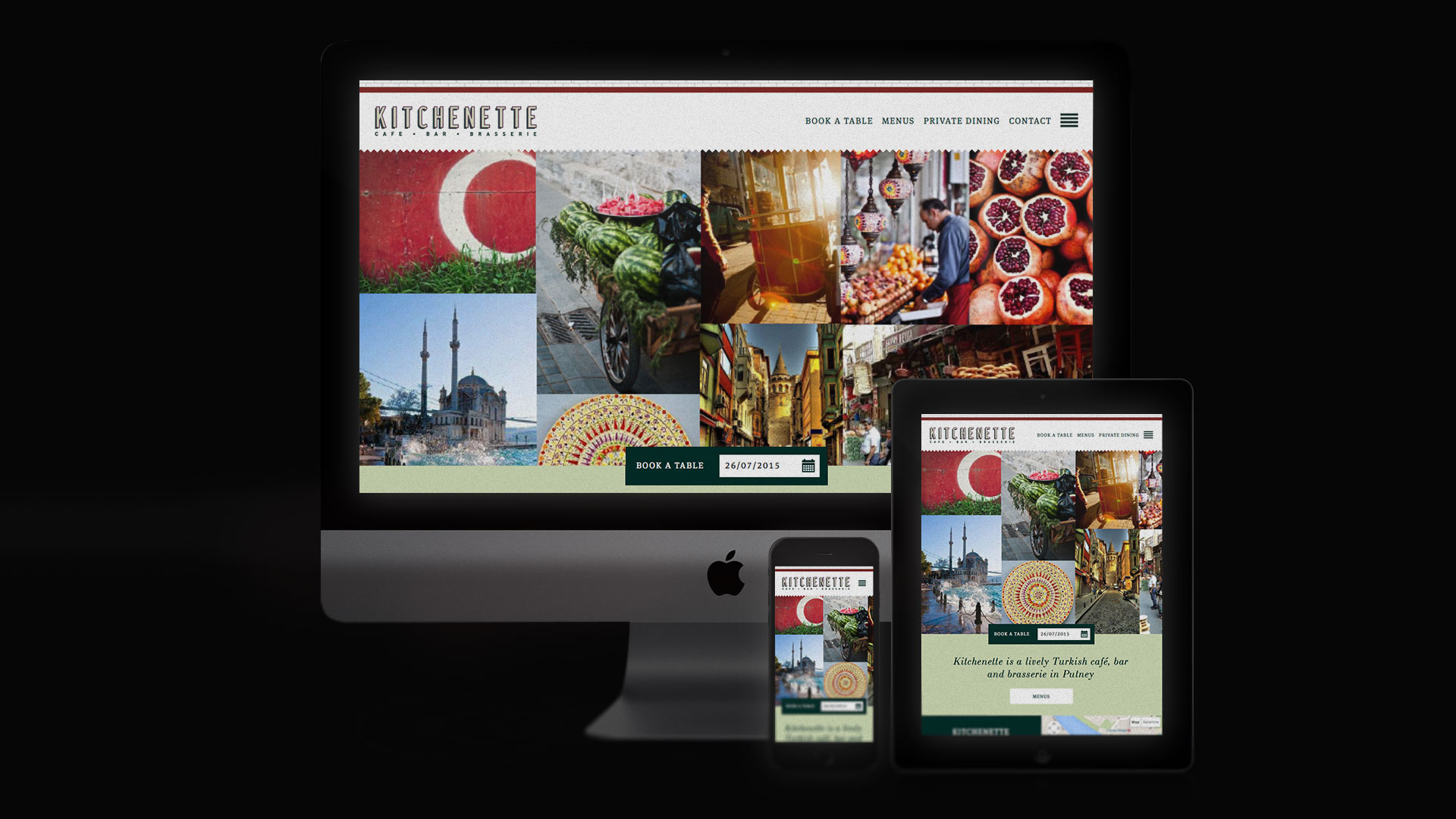 Kitchenette website design presented across multiple devices.